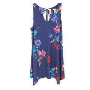 Soma sleeveless scarf hem swing dress Size S blue floral A-line soft knit tie